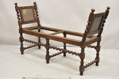 Vintage Oak Jacobean Style Barley Twist Stretchers 6 Leg Cane Window Bench