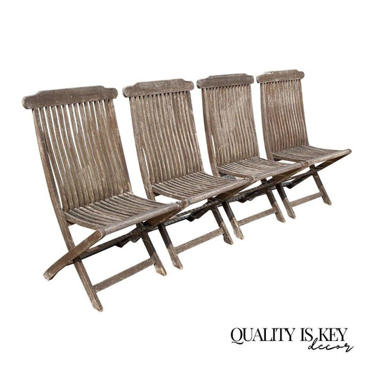 Avonlea Gardens Teak Wood Garden Patio Outdoor Slatted Folding Chairs - Set of 4