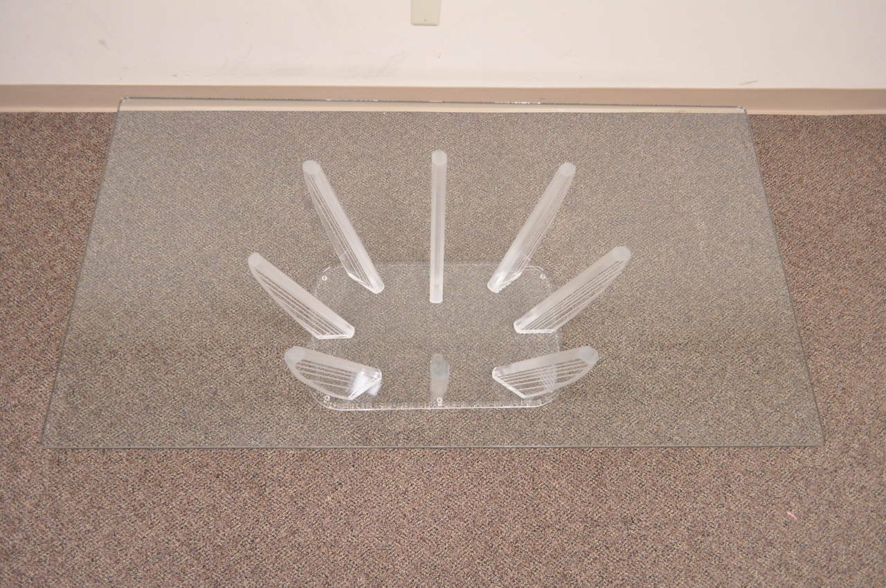 Mid Century Modern Sculptural Lucite & Glass Rectangular "Fingers" Coffee Table