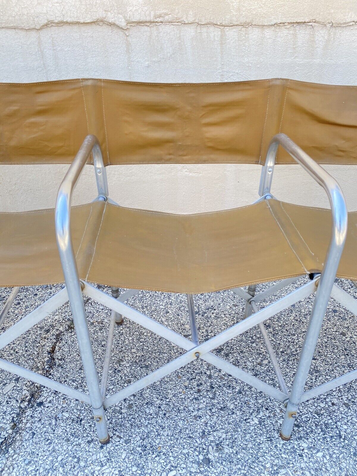 Vintage Crown Mfg 7 Seat Aluminum Canvas Folding Chair Camping Sports Team Bench