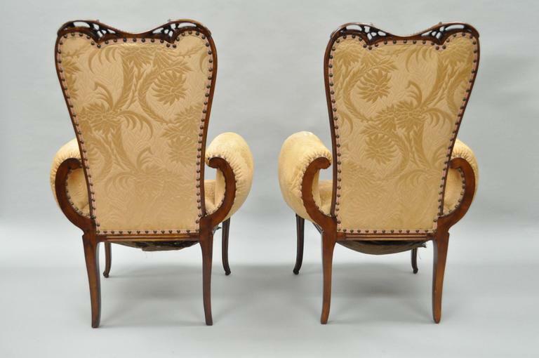 Pair of Carved Mahogany French Hollywood Regency Fireside Chairs Grosfeld House