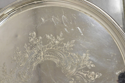 Vintage Victorian Style 17.5" Round Floral Etched Serving Platter Tray