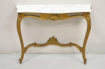 Vintage French Louis XV Style Marble Top Gold Wall Mounted Console Table