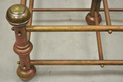 Antique Victorian Turned Brass Bed Style Pipe Post Square Coffee Table Base