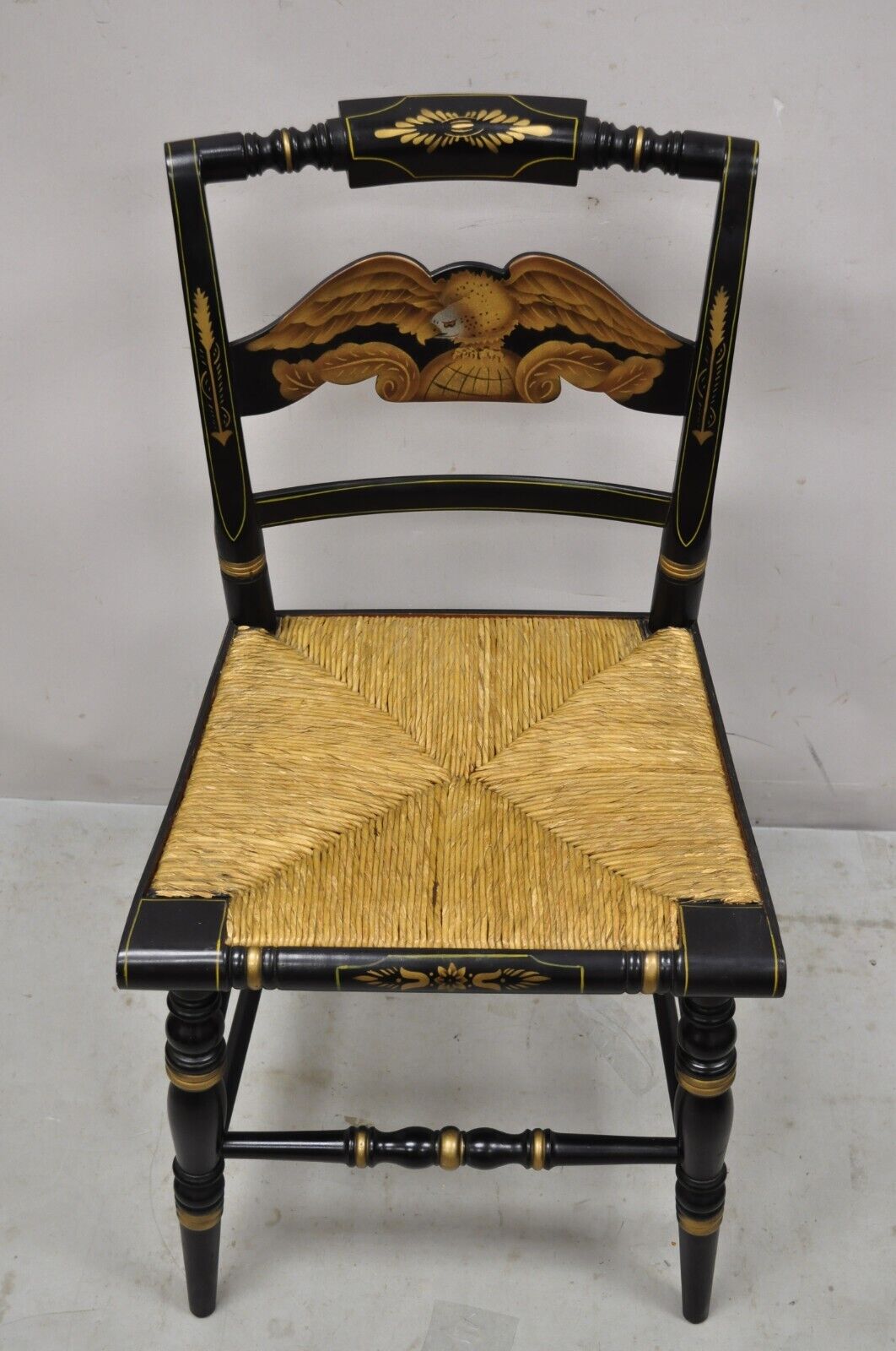 Vintage Hitchcock Black Side Chair with Gold Eagle Rope Cord Seat