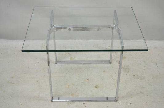Mid Century Sculpted Chrome Base Rectangular Glass Top Occasional Side Table