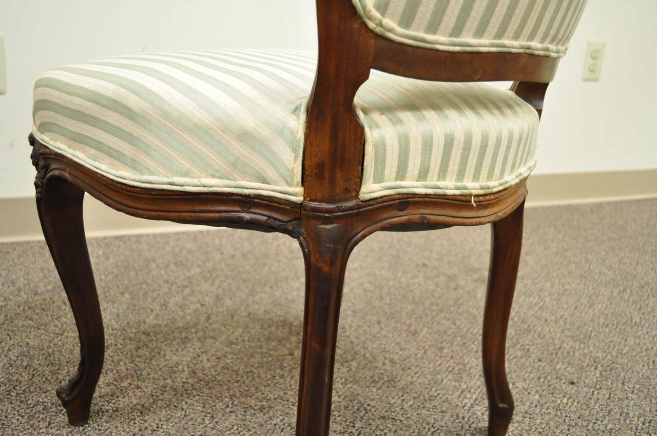 Pair of Antique Carved Walnut French Victorian Louis XV Style Side Accent Chairs