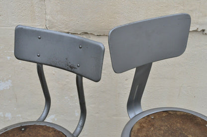 Group Lot of Six Vintage Industrial Steel Metal Drafting Work Stools Chairs
