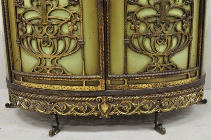 French Victorian Wrought Iron Oscar Bach Demilune Marble Top Console Cabinet