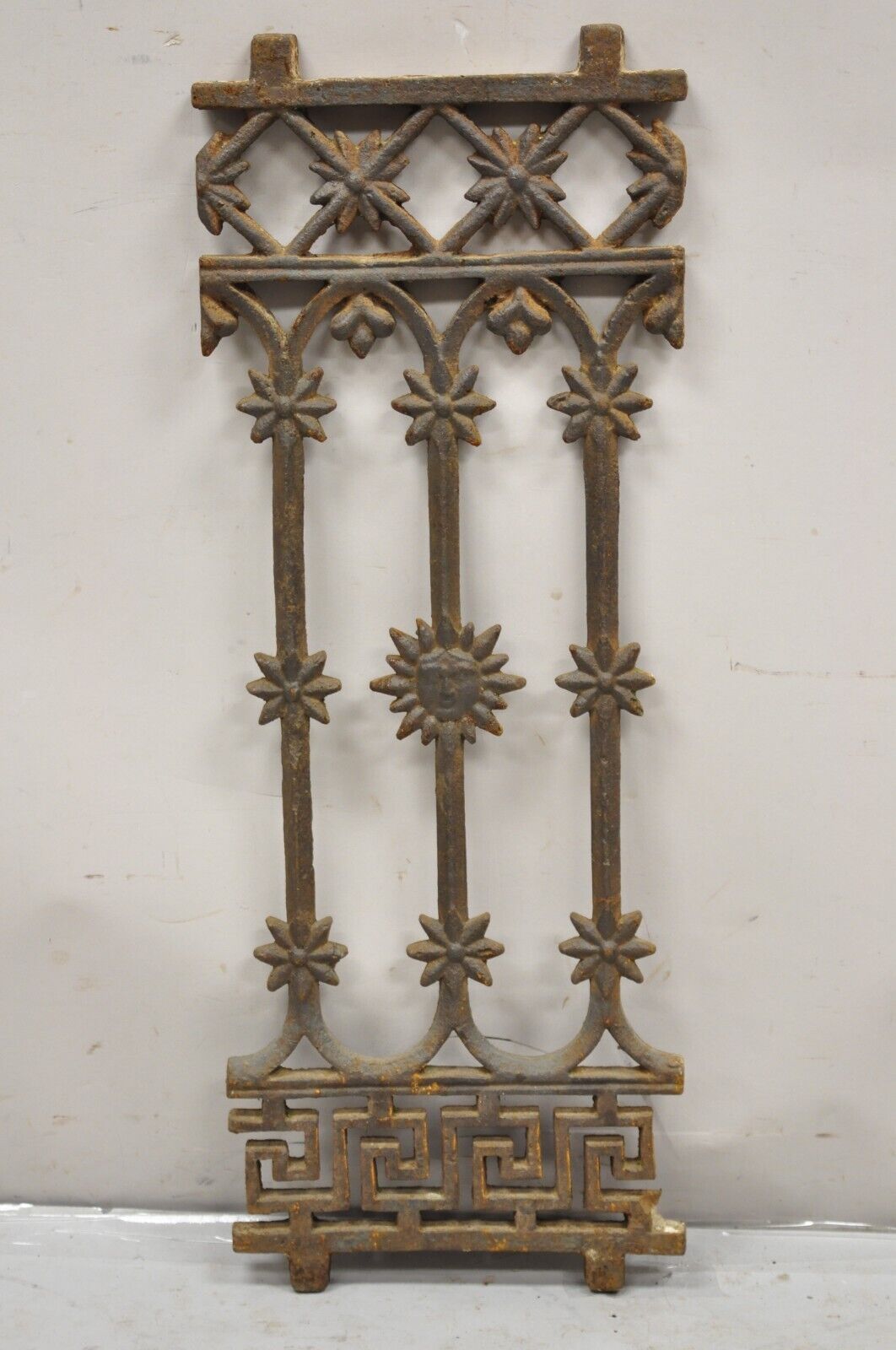 Antique Cast Iron Victorian Greek Key Sun Face Garden Fence Gate Decor - Each