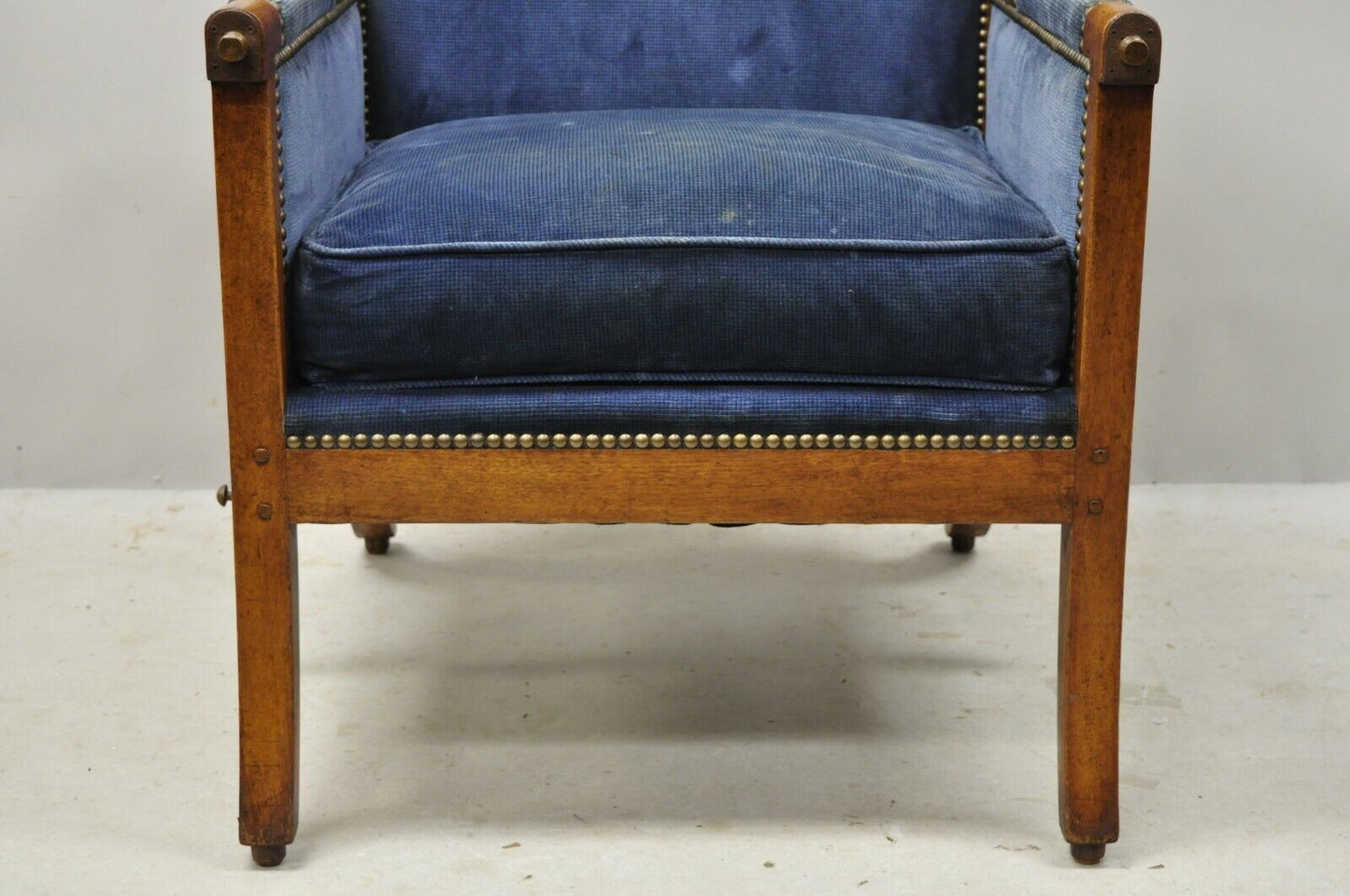 19th C Italian Biedermeier Mahogany Reclining Lounge Armchair Cast Iron Hardware