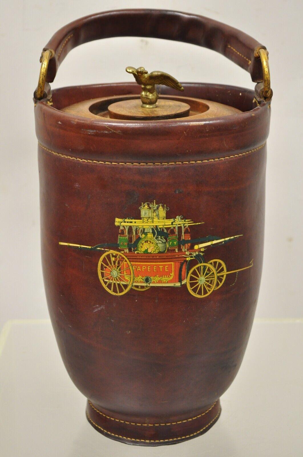 Vintage Loyal Papeete Brown Leather Fire Ice Bucket Brass Eagle