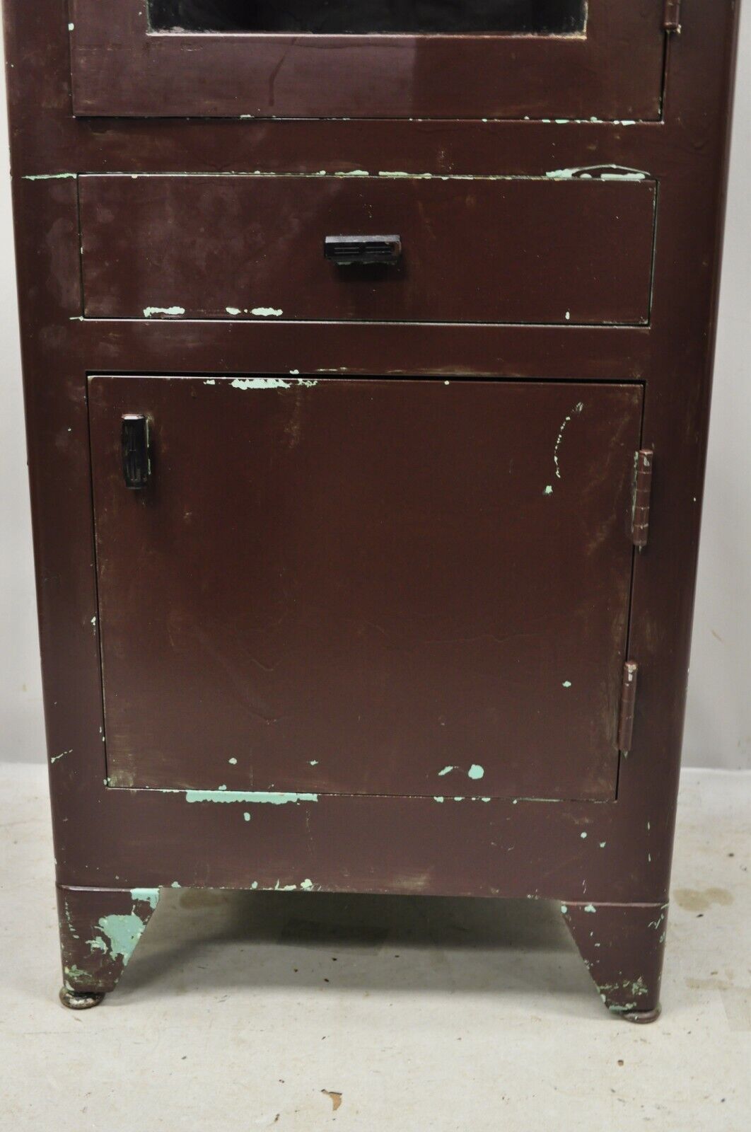 Vintage American Industrial Steel Metal Narrow Medical Dental Bathroom Cabinet