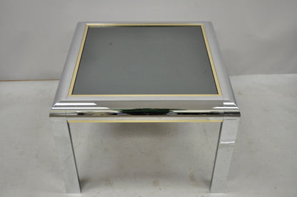 Mid Century Modern Polished Chrome Milo Baughman Glass Top Occasional Lamp Table