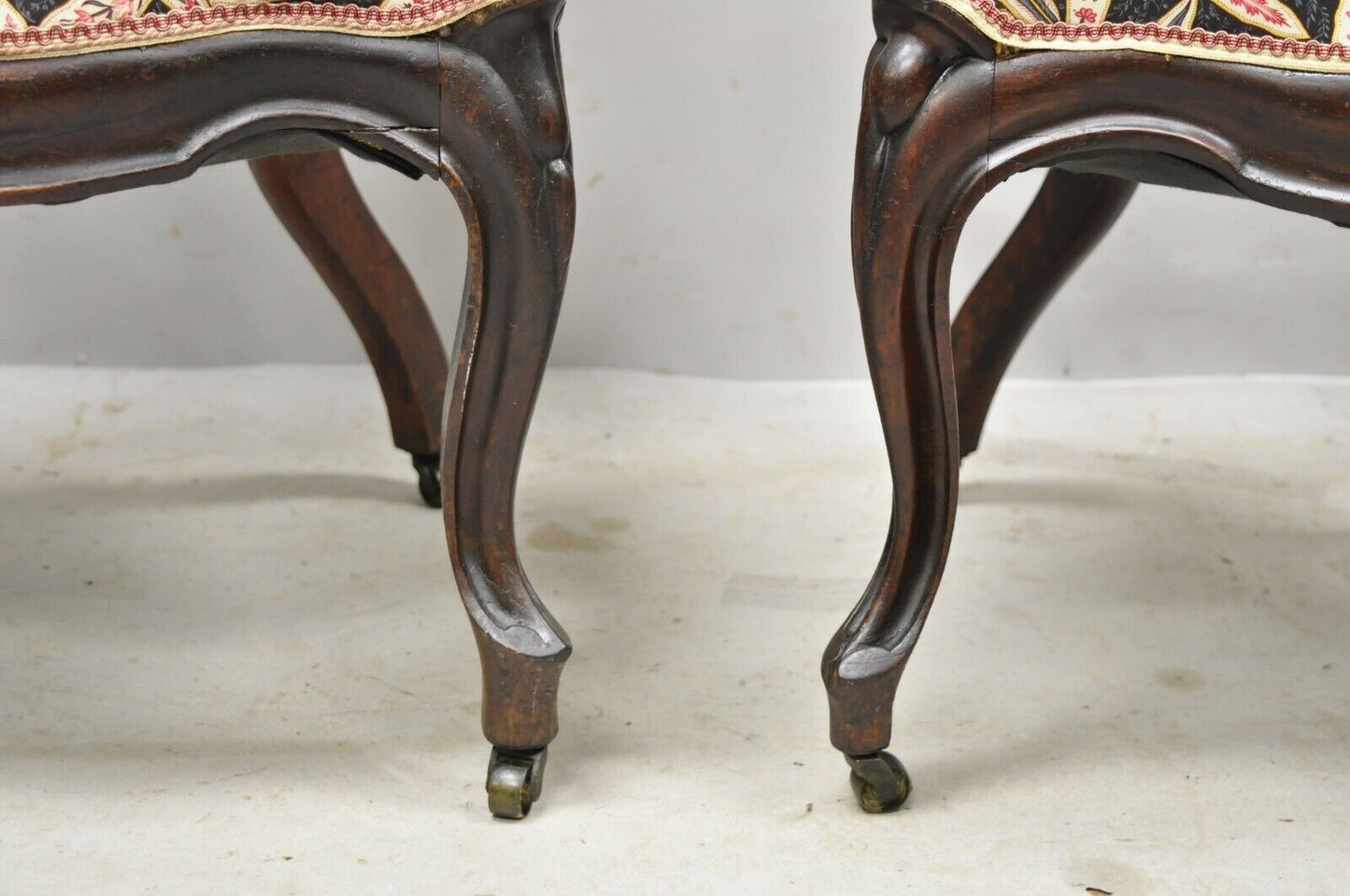 Laminated Rosewood John Henry Belter Victorian Slipper Lounge Chairs - a Pair