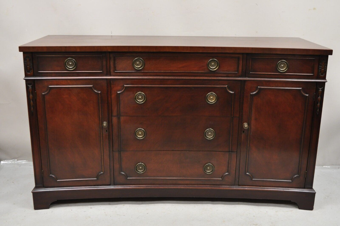 Vintage Mahogany Bowfront Duncan Phyfe Style 62" Sideboard Buffet Cabinet