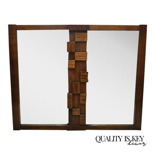 Lane Mid Century Modern Brutalist Cubist Block Rectangular Wood Frame 52" Mirror