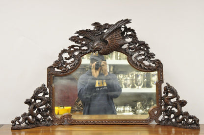 Japanese Art Nouveau Dragon Carved Dresser Cabinet, Chest of Drawers w/ Mirror