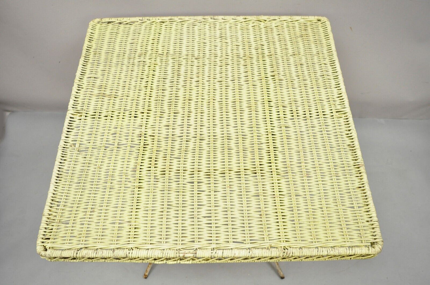 Antique Victorian Style Wrought Iron Folding Card Game Table Wicker Rattan Top