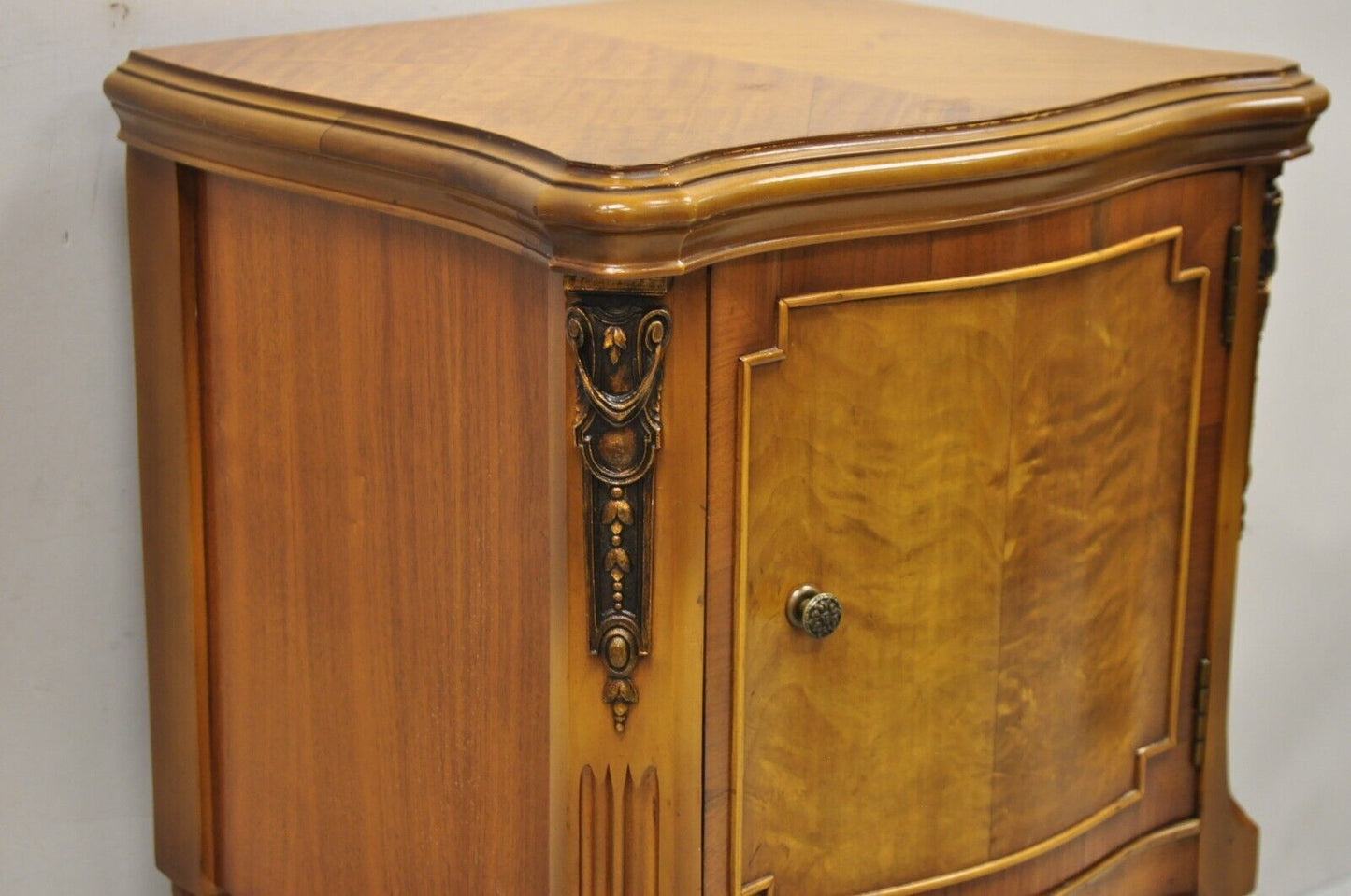 French Louis XV Style Satinwood One Door Nightstand Bedside Cabinet by Joerns