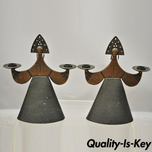 Vtg Bjorn Wiinblad Style Figural Lady Dress Candlestick Candle Holders - a Pair