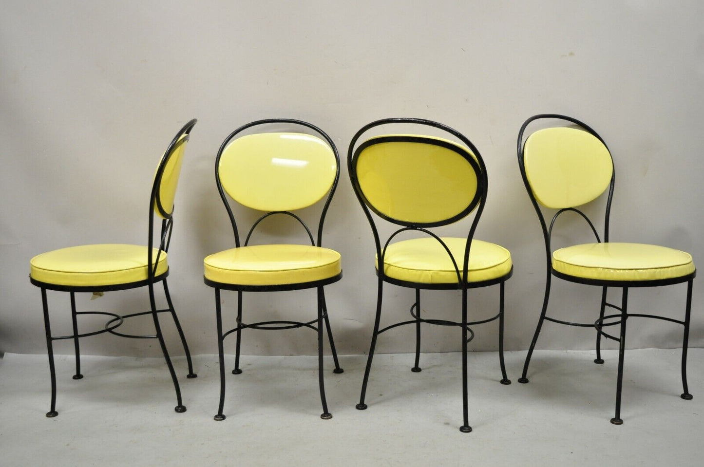 Gallo Iron Works Wrought Iron Yellow Vinyl Modern Bistro Dining Chair - Set of 4