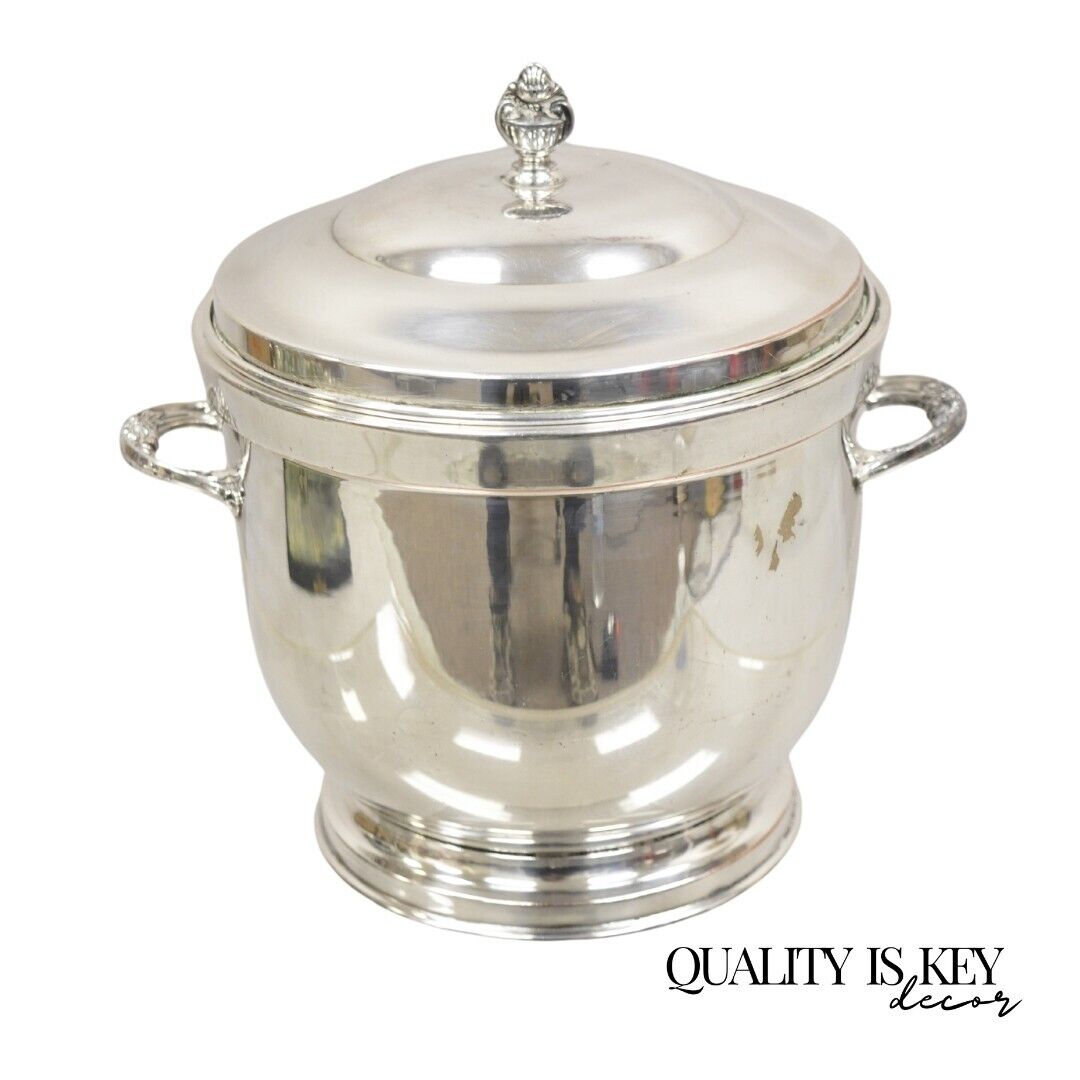 Vintage PS Co. Regency Style Silver Plated Ice Bucket with Lid and Glass Lining