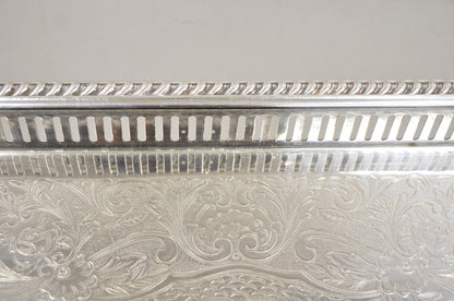 Vintage Regency Silver Plated Narrow Oval Serving Platter Tray with Gallery