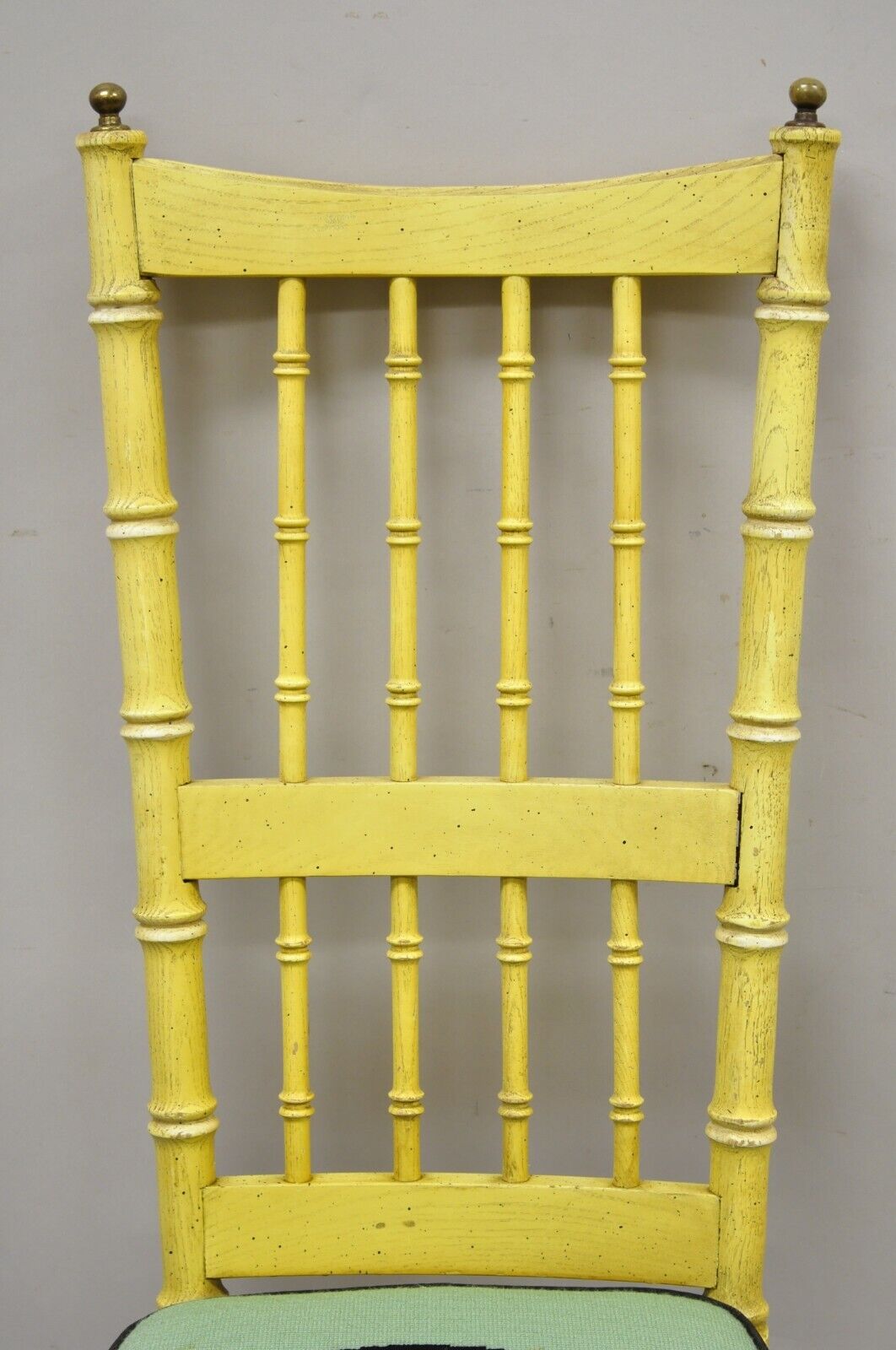 Thomasville Faux Bamboo Chinese Chippendale Brass Finial Wood Chairs - Set of 6