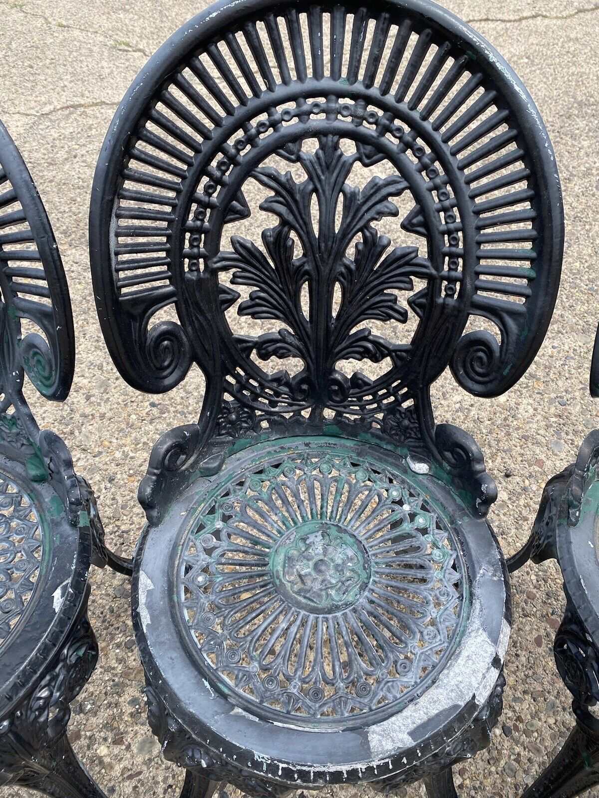 Cast Aluminum Victorian Style Garden Patio Bistro Side Chairs - Set of 3