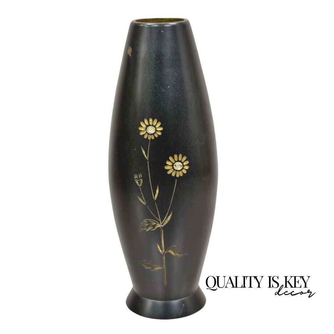 Vintage Japanese Bronze Floral Etched Small Bud Flower Vase