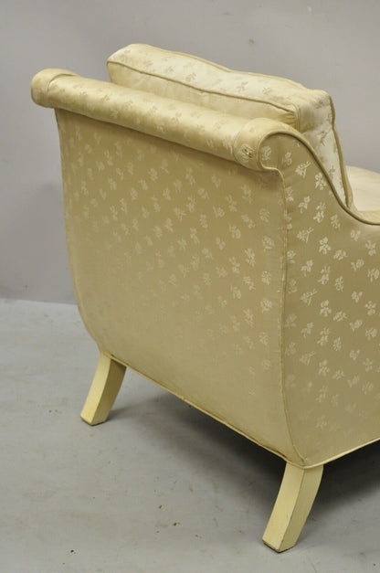 Vintage French Hollywood Regency Cream Painted Faux Bamboo Lounge Chair Ottoman