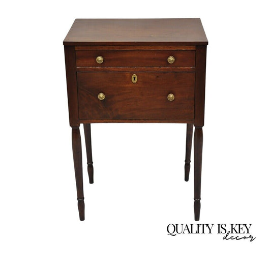 Antique Federal Sheraton Mahogany 2 Drawer Work Stand Side Table Nightstand