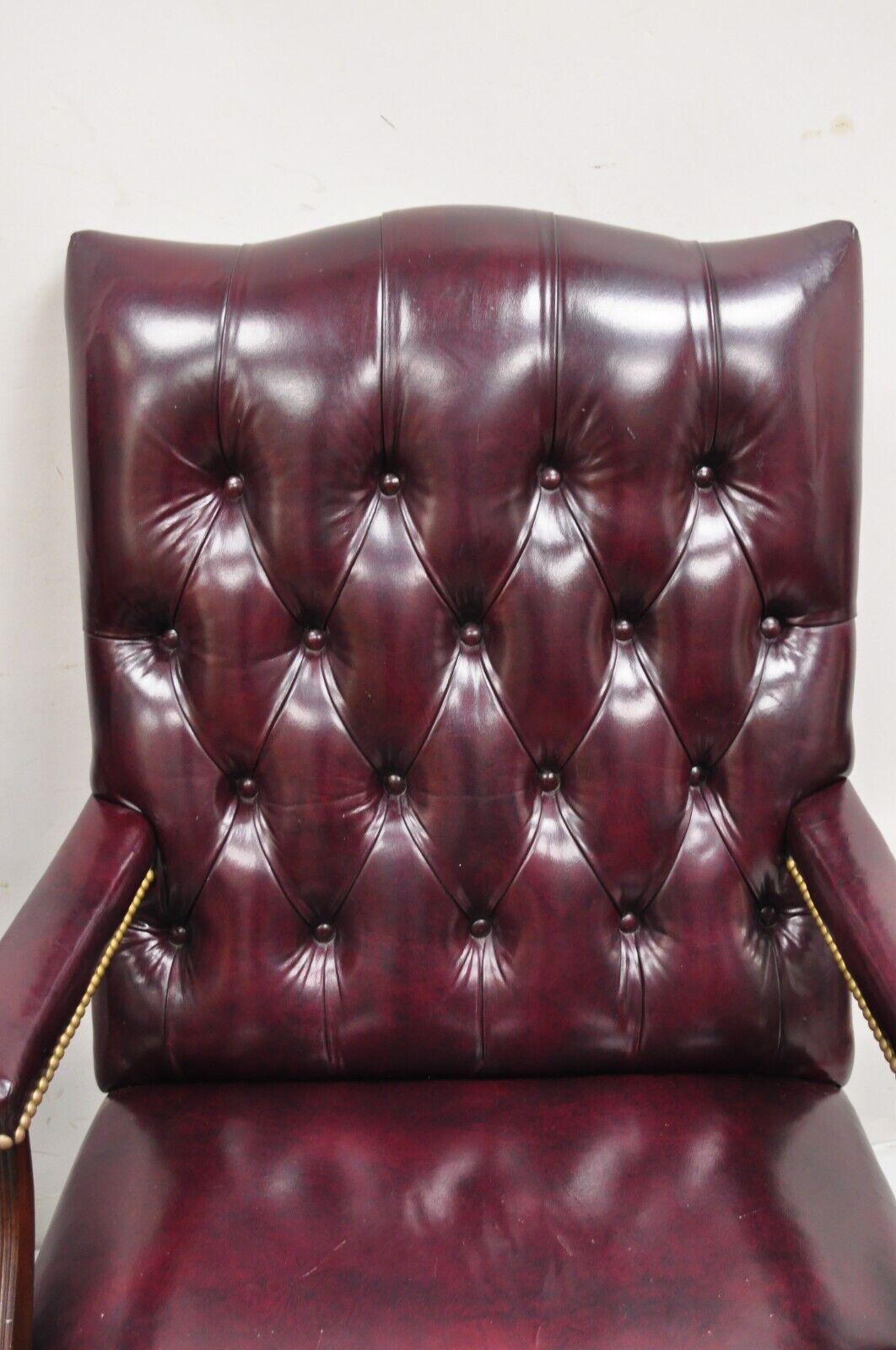 Hancock & Moore Oxblood Burgundy Leather Chesterfield Tufted Office Chairs Pair