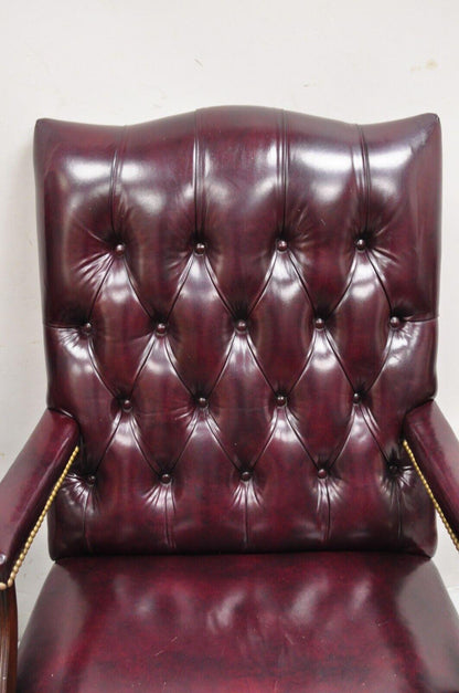 Hancock & Moore Oxblood Burgundy Leather Chesterfield Tufted Office Chairs Pair