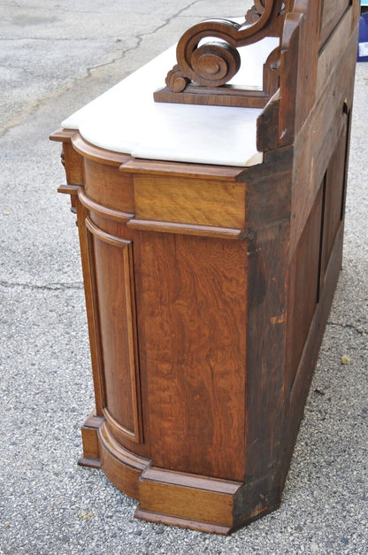Victorian Carved Walnut Marble Top Custom Sideboard Buffet Cabinet w/ Backsplash