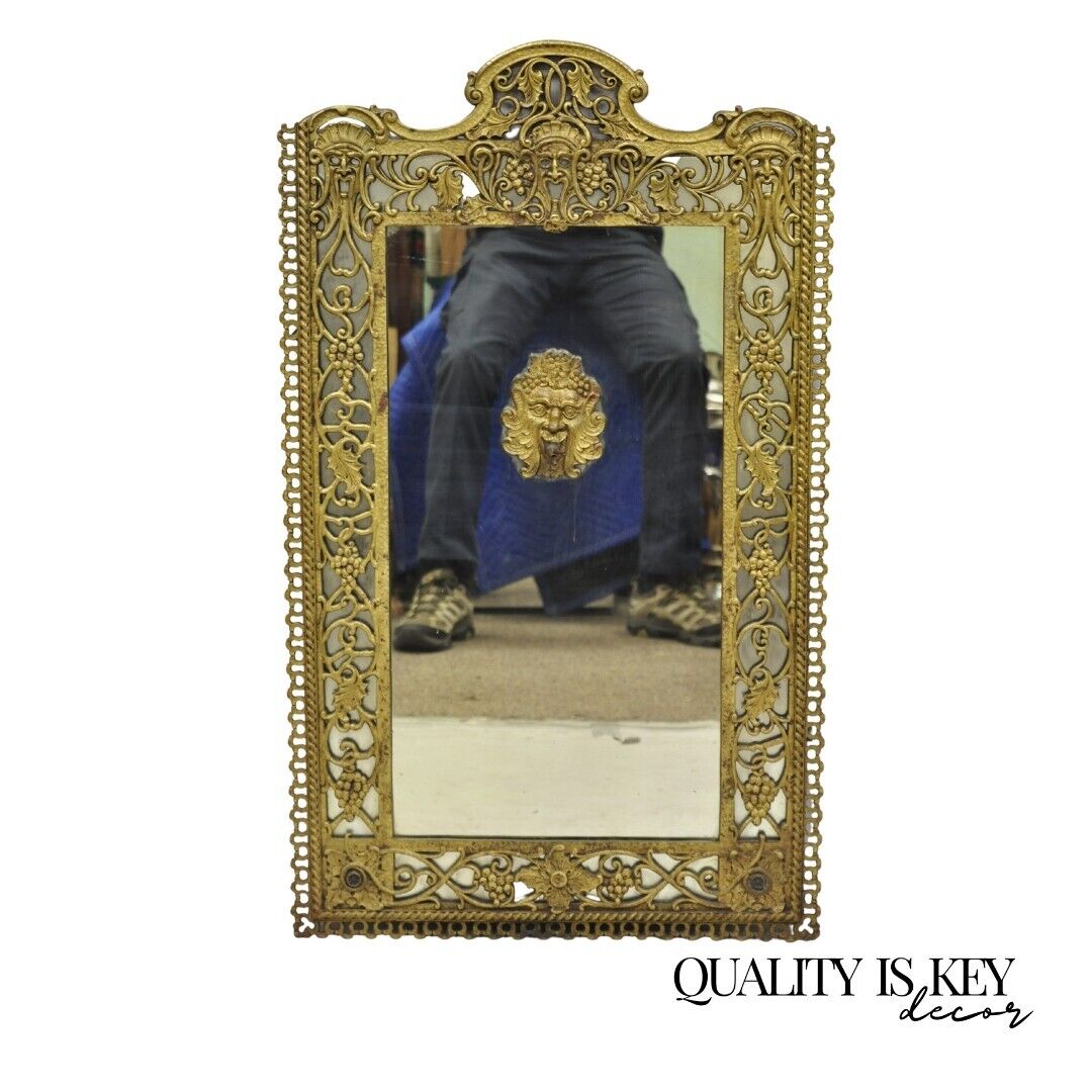 Antique Oscar Bach Figural Bronze Gothic Renaissance Wall Mirror With Fountain