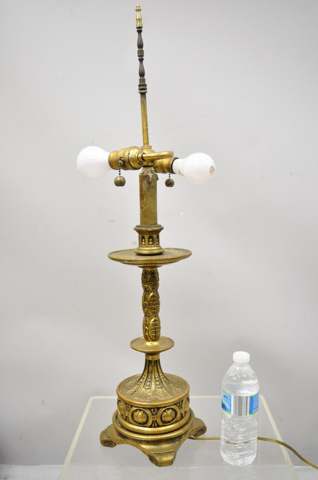 Vintage Italian Gold Gilt Wood Carved Candle Candelabra Florentine Table Lamp