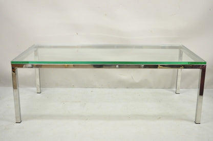 Vintage Mid Century Modern Milo Baughman Style 53" Chrome and Glass Coffee Table