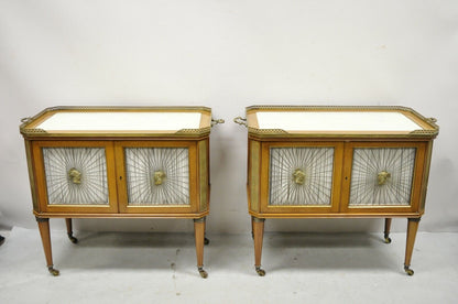 French Louis XVI Neoclassical Regency Mahogany Server Cabinet Tables - a Pair