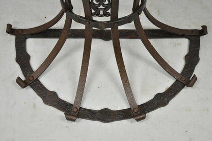 Art Nouveau Wrought Iron Demilune Marble Top Console Hall Table atr Oscar Bach