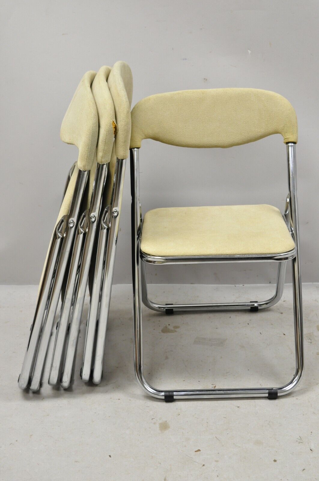 Vintage Italian Mid Century Chrome Upholstered Folding Game Chairs - Set of 4