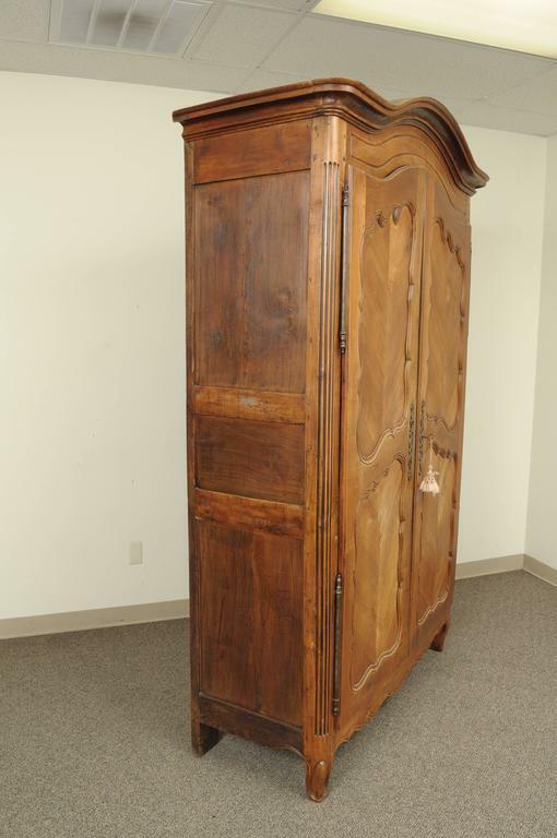 Country French Provincial Louis XV Walnut Bonnet Top Armoire Wardrobe Cabinet