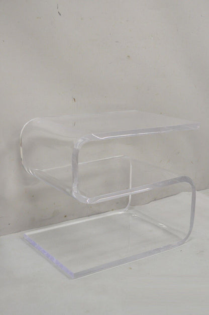 Vintage Mid Century Modern Clear Lucite Sculptural "S Form" Coffee Side Table