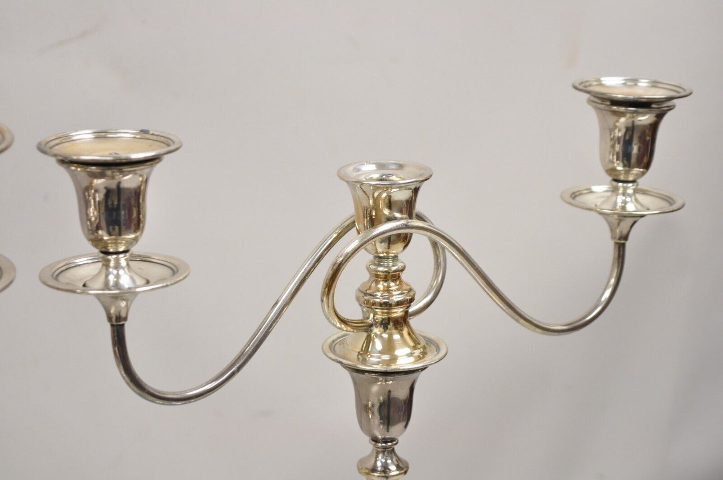 Vintage English Edwardian Silver Plated Scrolling Twin Arm Candelabra - Pair