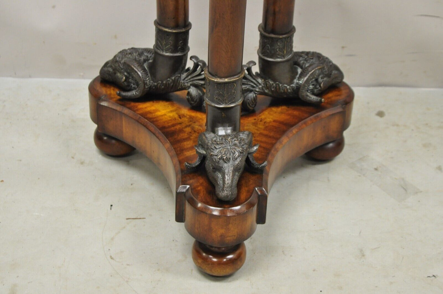 Theodore Alexander Regency Style Mahogany Pedestal Plant Stand with Bronze Rams