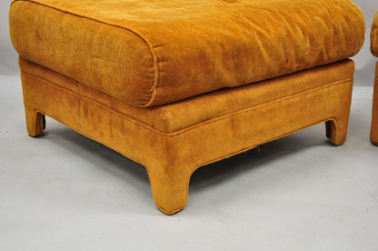 Mid Century Modern Orange Oversized Upholstered Ottomans by Pembrook - A Pair