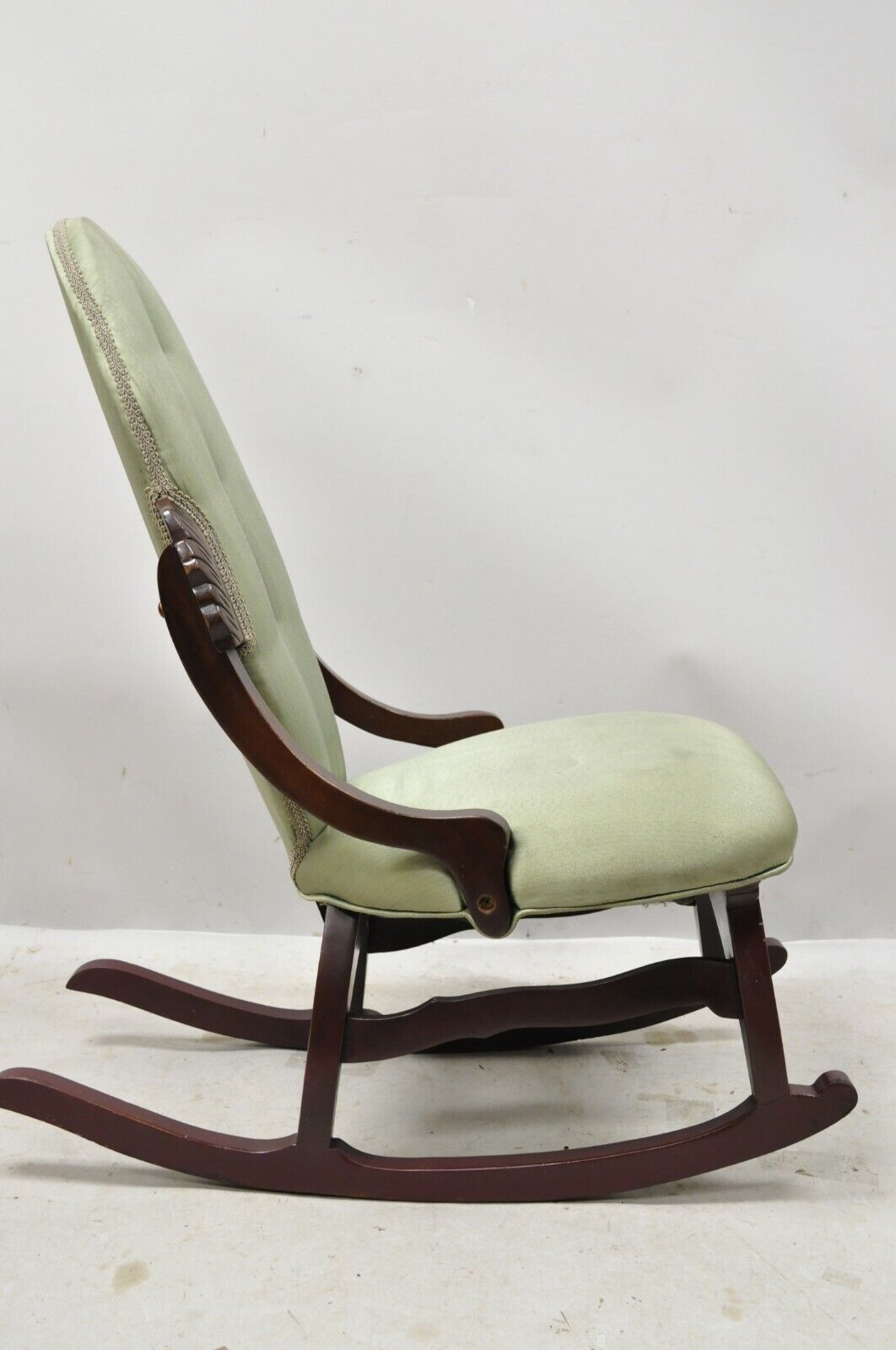 Vintage Victorian Small Mahogany Green Rocking Chair Rocker