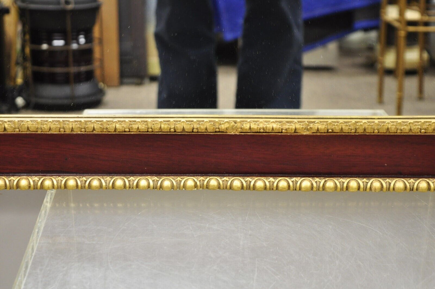 Antique American Federal Gilt Carved Overmantle Triple Mirror with Gold Eagle