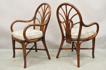 Vintage Bentwood Rattan Hollywood Regency Fan Back Dining Chairs - Set of 4